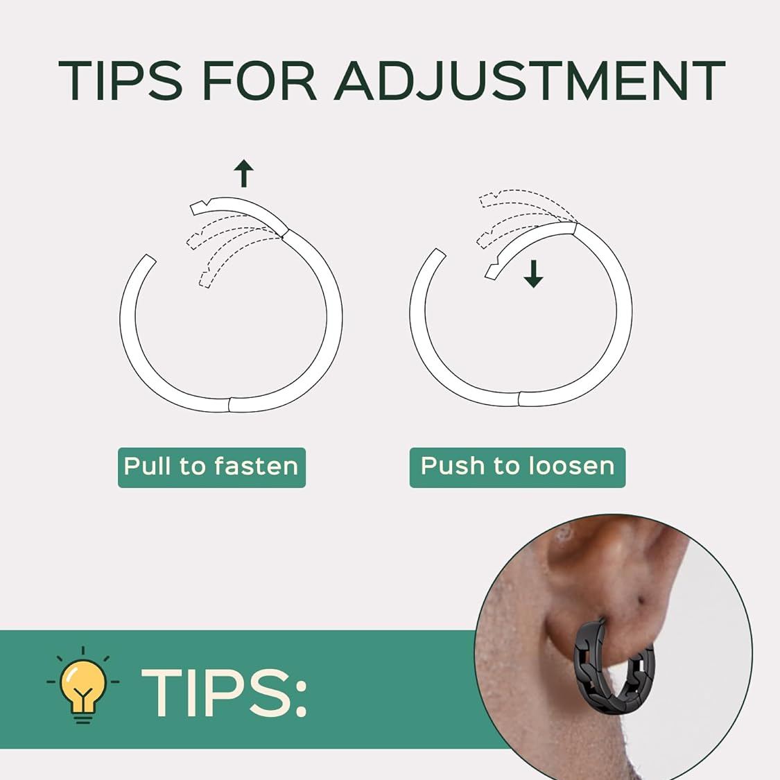 Cuban Chain Link Hypoallergenic Hoops Earrings,  Adjustment steps for men & women