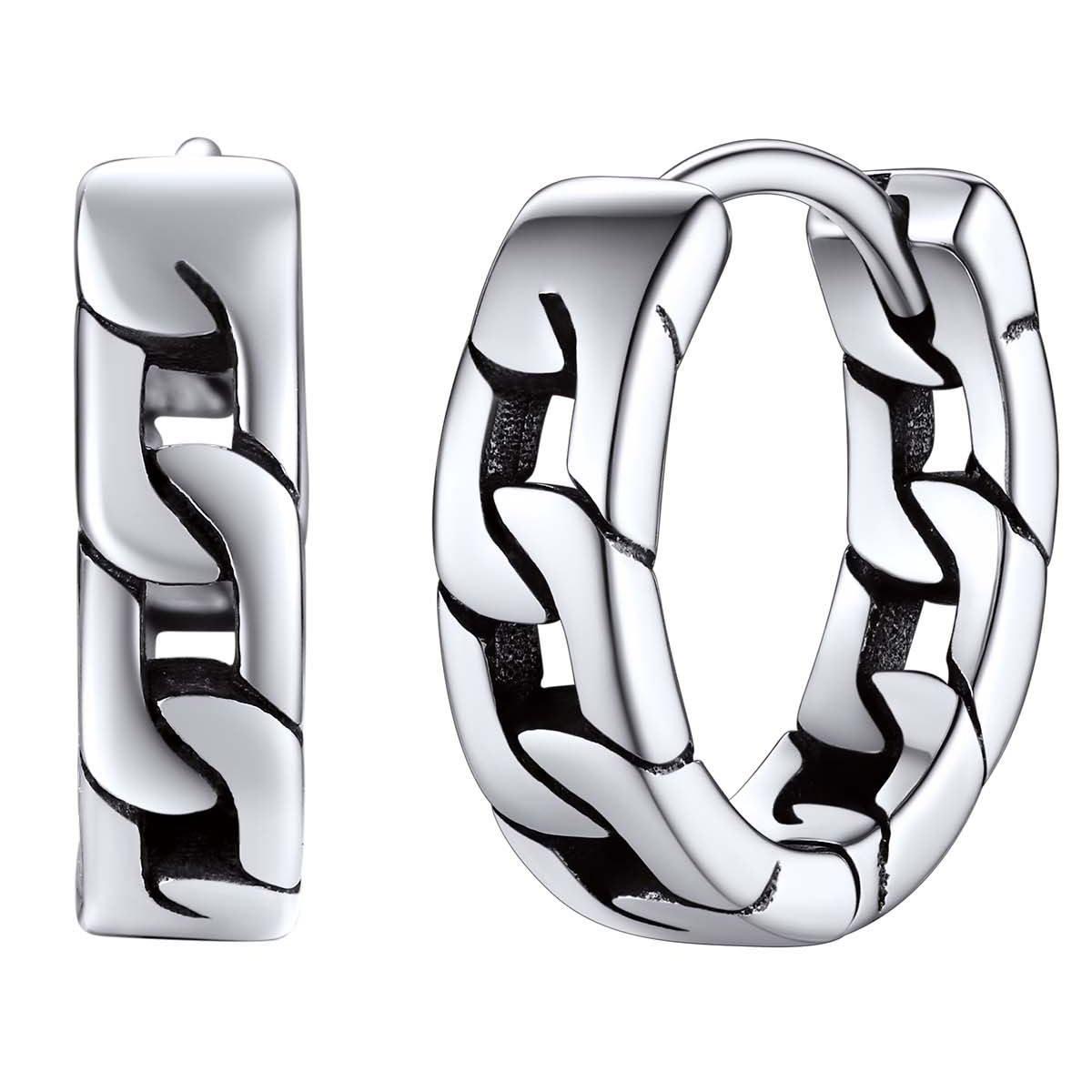 Cuban Chain Link Hypoallergenic Hoops Earrings, Silver Colors