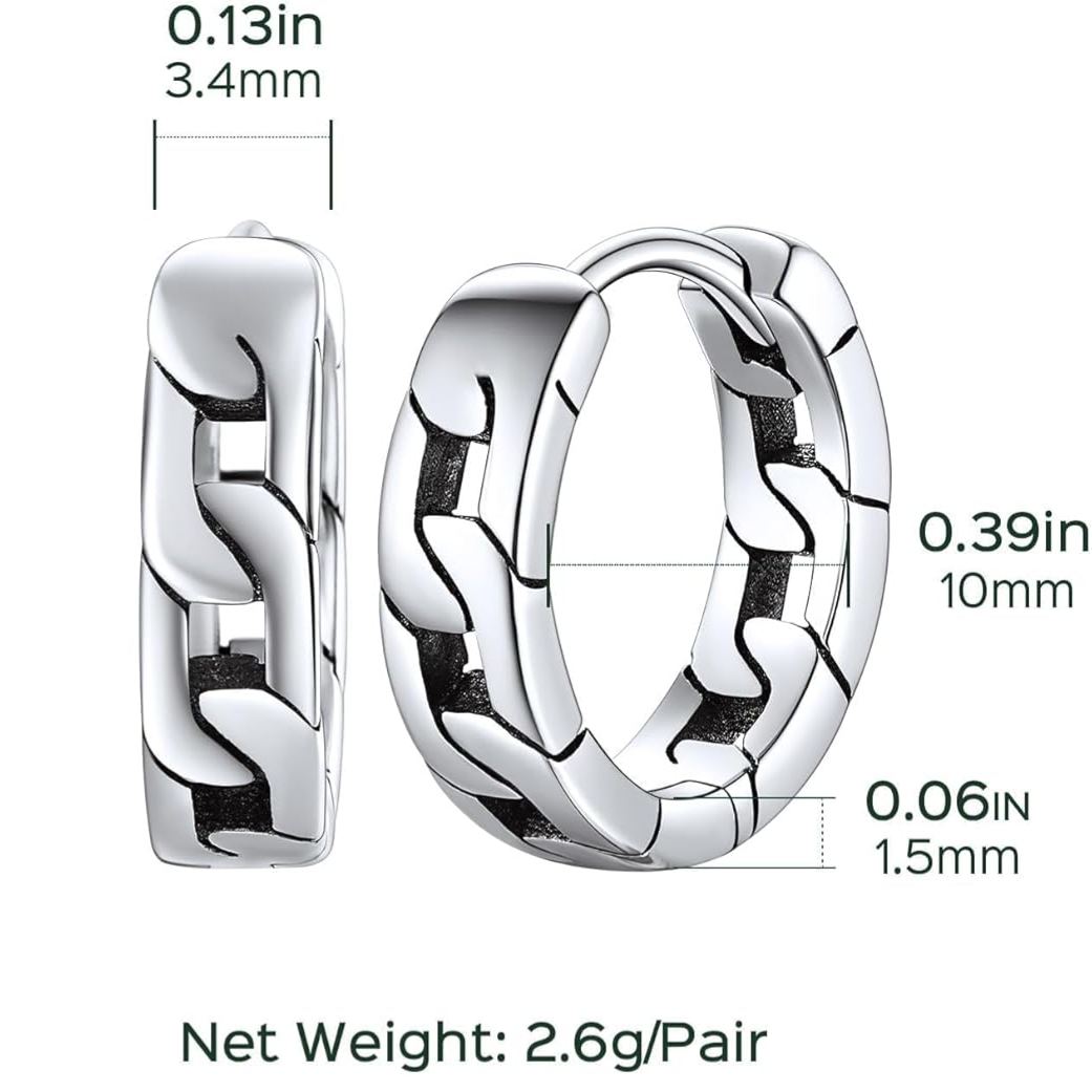 Cuban Chain Link Hypoallergenic Hoops Earrings Details: Dimensions, Hypoallergenic, Hinged Hoop.