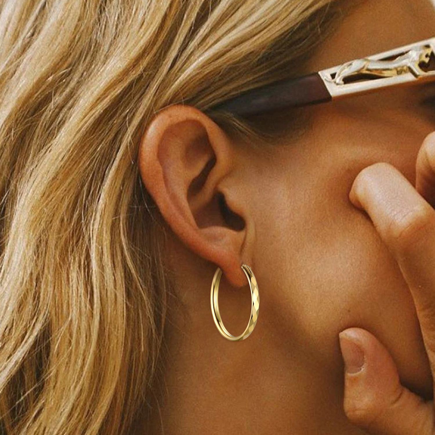 Plated Lightweight Round Circle Endless Hoops Earrings