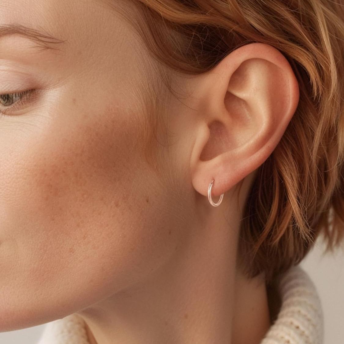 Rose Gold Plated Small Circle Endless Huggie Hoop Earrings for Women, Ladies, Mother, Friends, girlfriend