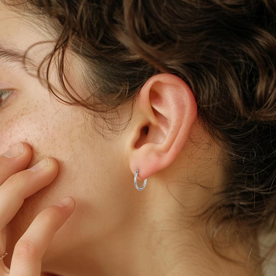 Silver Small Circle Endless Huggie Hoop Earrings for Women, Ladies, Mother, Friends, girlfriend