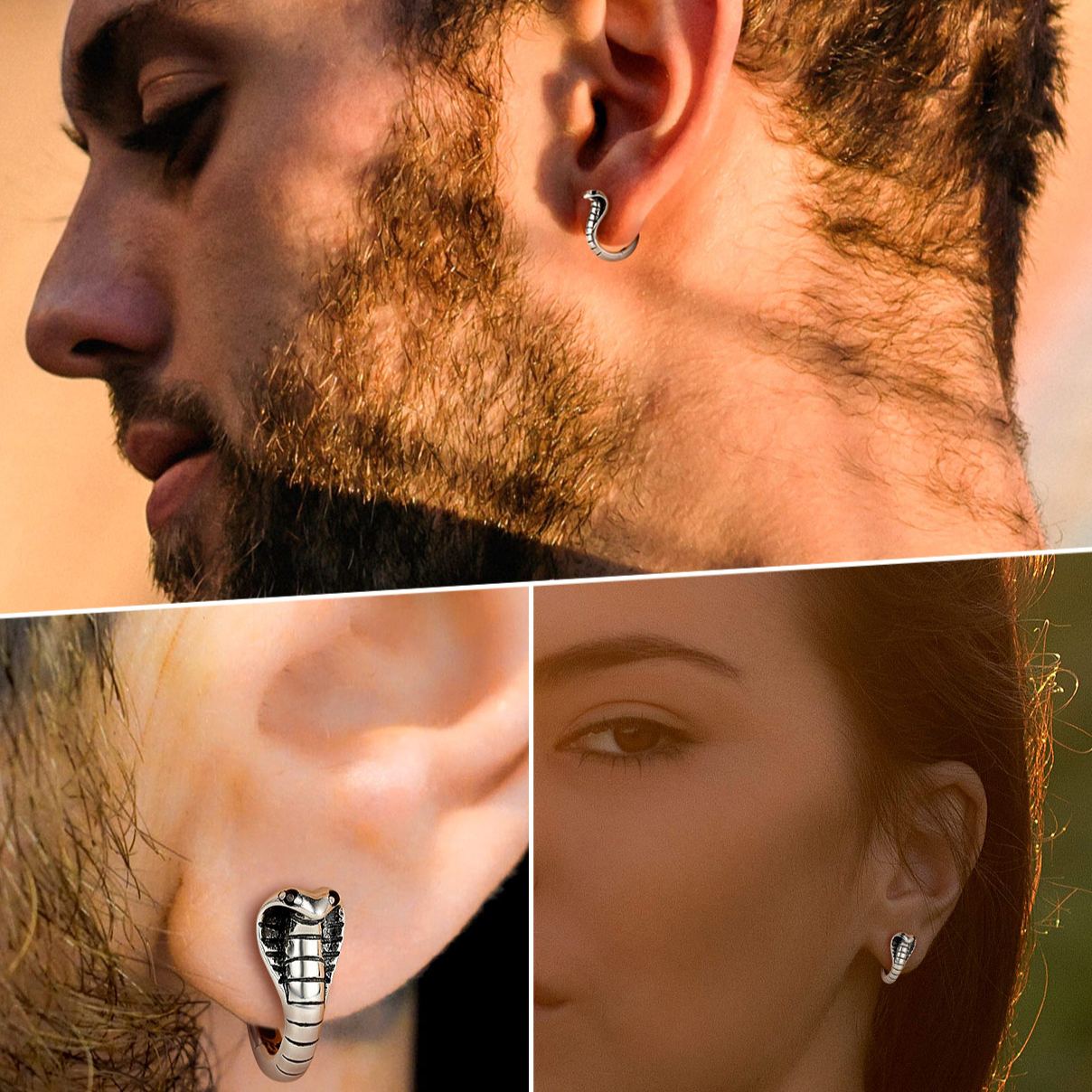 Cobra Thick Huggie Hoop Earrings for Women, Men, Father, boyfriend, teenager, husband