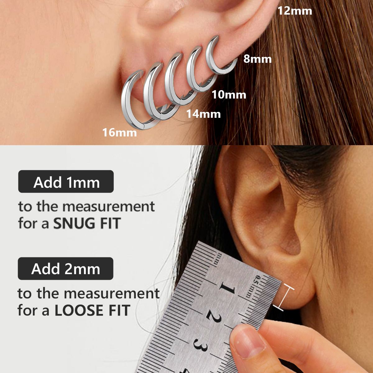 Tiny Cartilage Huggie Hoop Earrings size guide