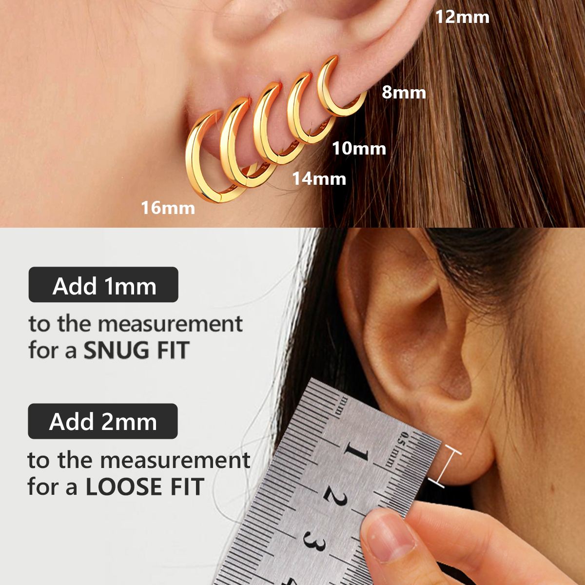 Tiny Cartilage Huggie Hoop Earrings size guide