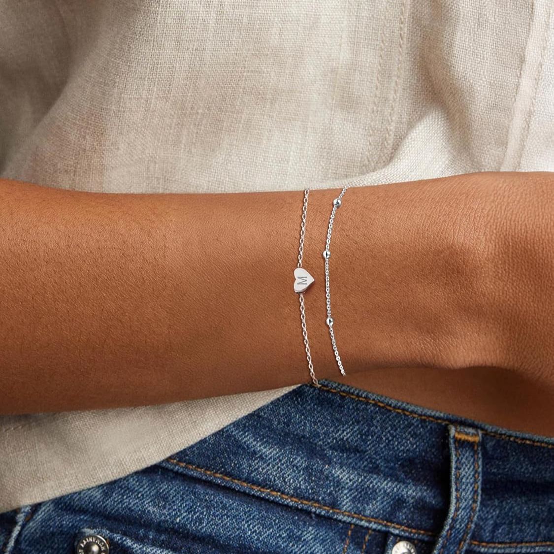 Small Heart & Dainty Initial Letter Bracelet for women, sterling silver jewlery, initial bracelet, gift idea, heart jewelry