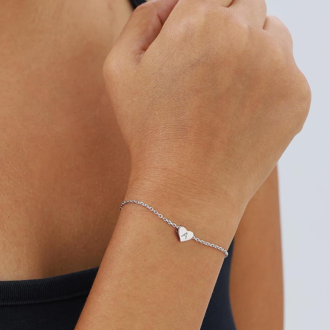 Small Heart & Dainty Initial Letter Bracelet for women, sterling silver jewlery, initial bracelet, gift idea, heart jewelry