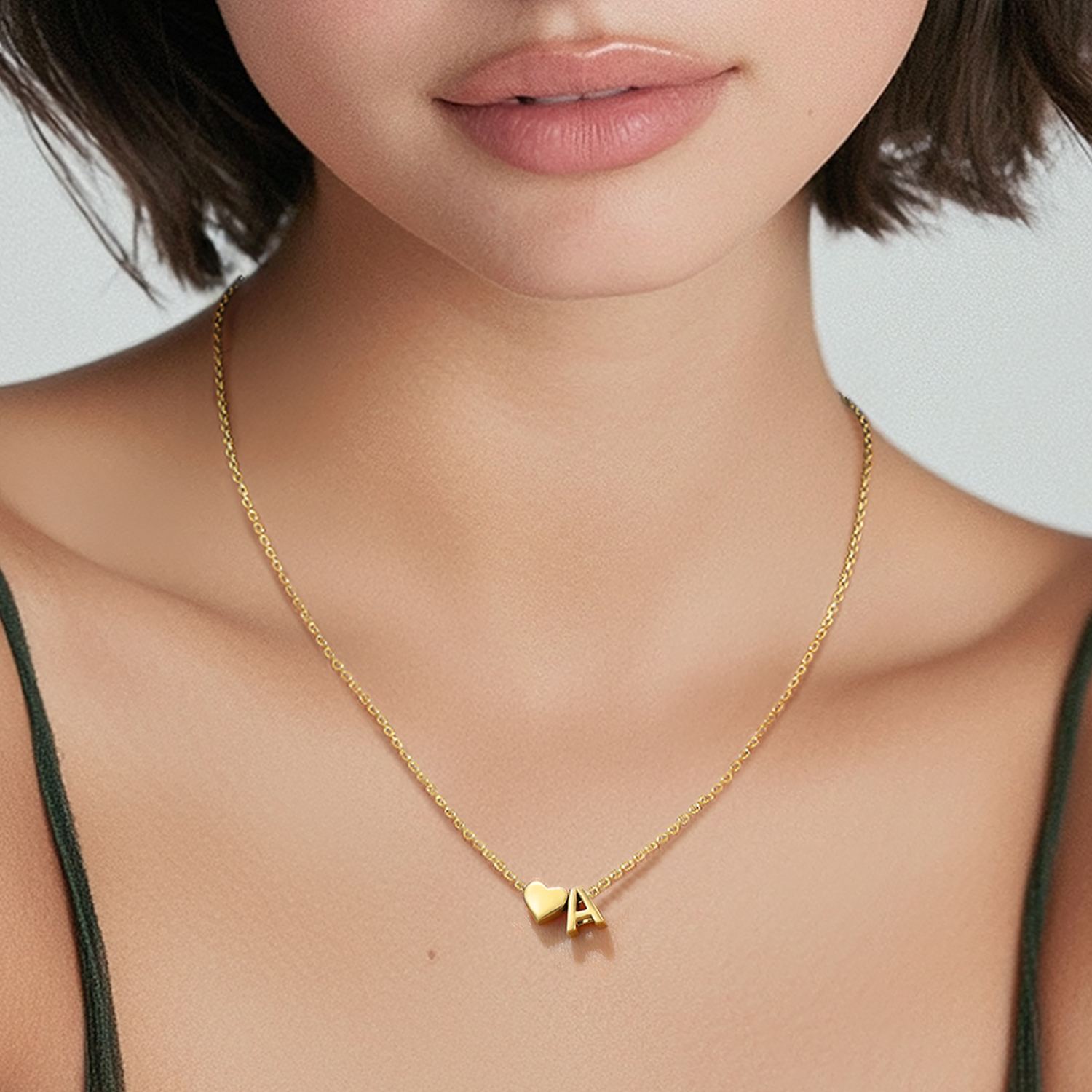 Gold Heart & Initial Pendant Necklace, sterling silver jewlery, heart necklace, initial necklace, gift idea,  A to Z  jewelry