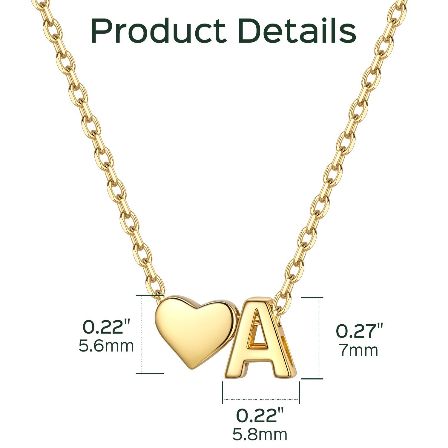 Gold Heart & Initial Pendant Necklace, sterling silver jewlery, heart necklace, initial necklace, gift idea,  A to Z  jewelry, Size