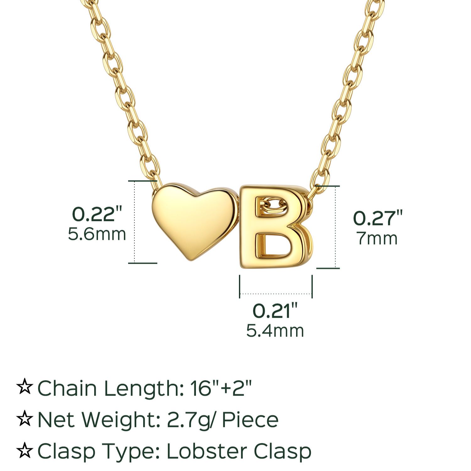 B-Gold Heart & Initial Pendant Necklace, sterling silver jewlery, heart necklace, initial necklace, gift idea,  A to Z  jewelry