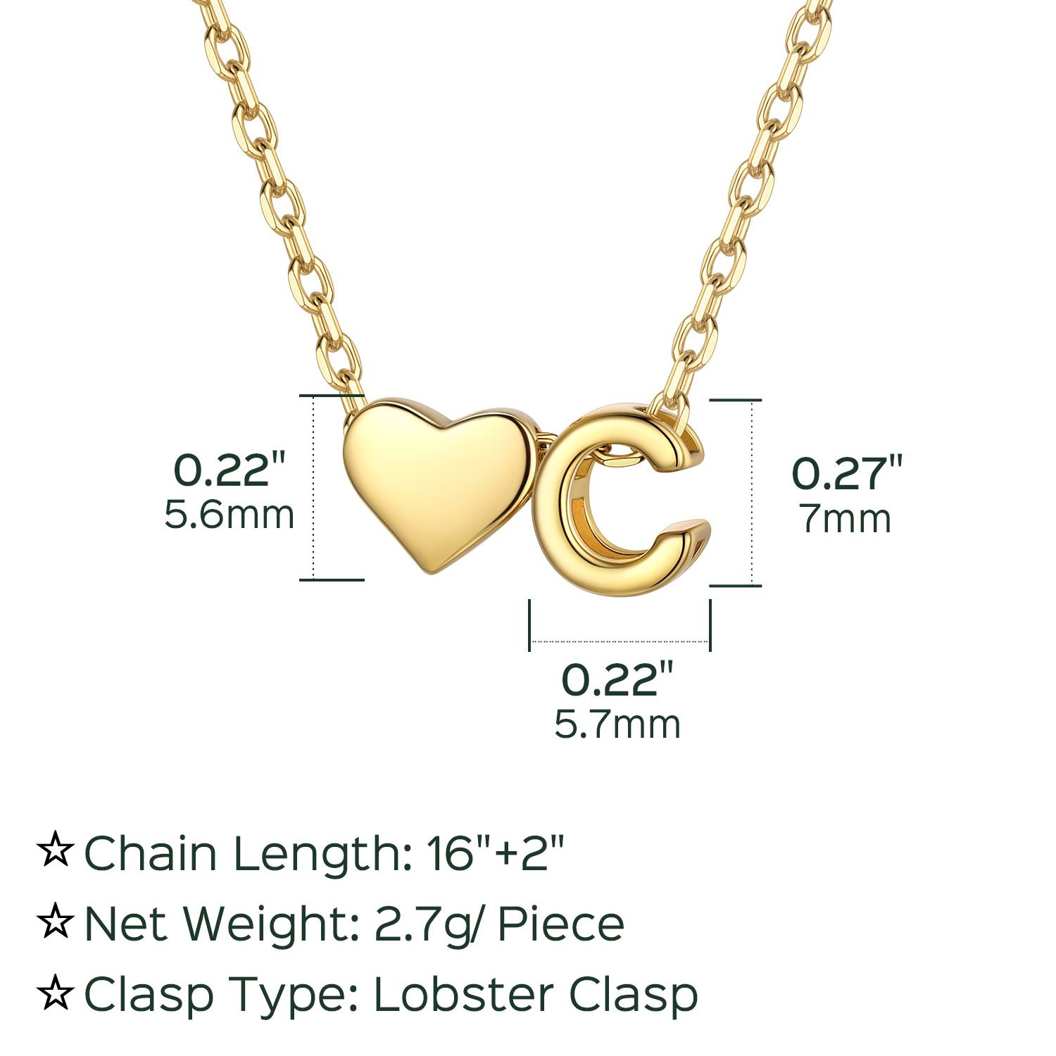 C-Gold Heart & Initial Pendant Necklace, sterling silver jewlery, heart necklace, initial necklace, gift idea,  A to Z  jewelry