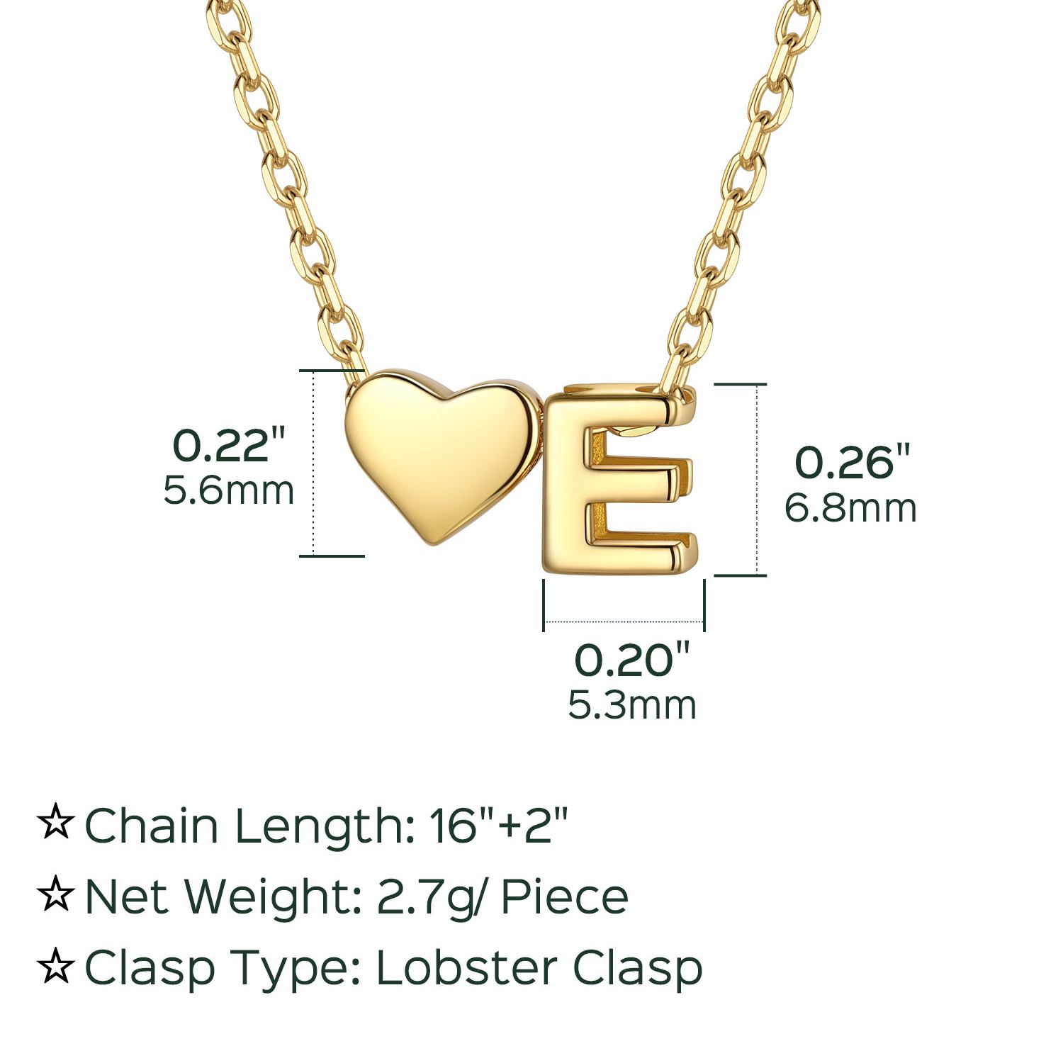 E-Gold Heart & Initial Pendant Necklace, sterling silver jewlery, heart necklace, initial necklace, gift idea,  A to Z  jewelry