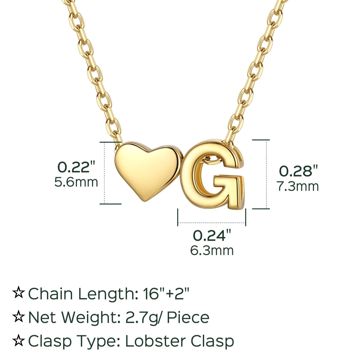 G-Gold Heart & Initial Pendant Necklace, sterling silver jewlery, heart necklace, initial necklace, gift idea,  A to Z  jewelry