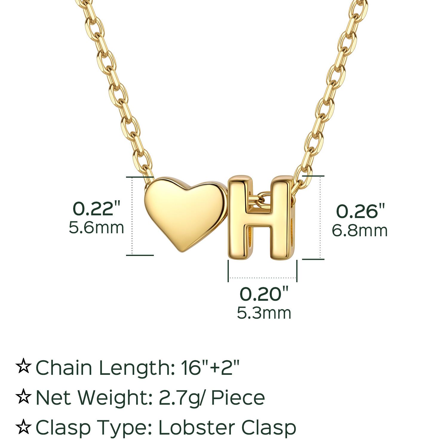 H-Gold Heart & Initial Pendant Necklace, sterling silver jewlery, heart necklace, initial necklace, gift idea,  A to Z  jewelry
