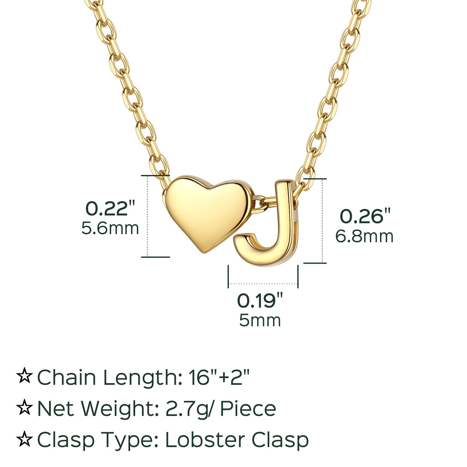 J-Gold Heart & Initial Pendant Necklace, sterling silver jewlery, heart necklace, initial necklace, gift idea,  A to Z  jewelry