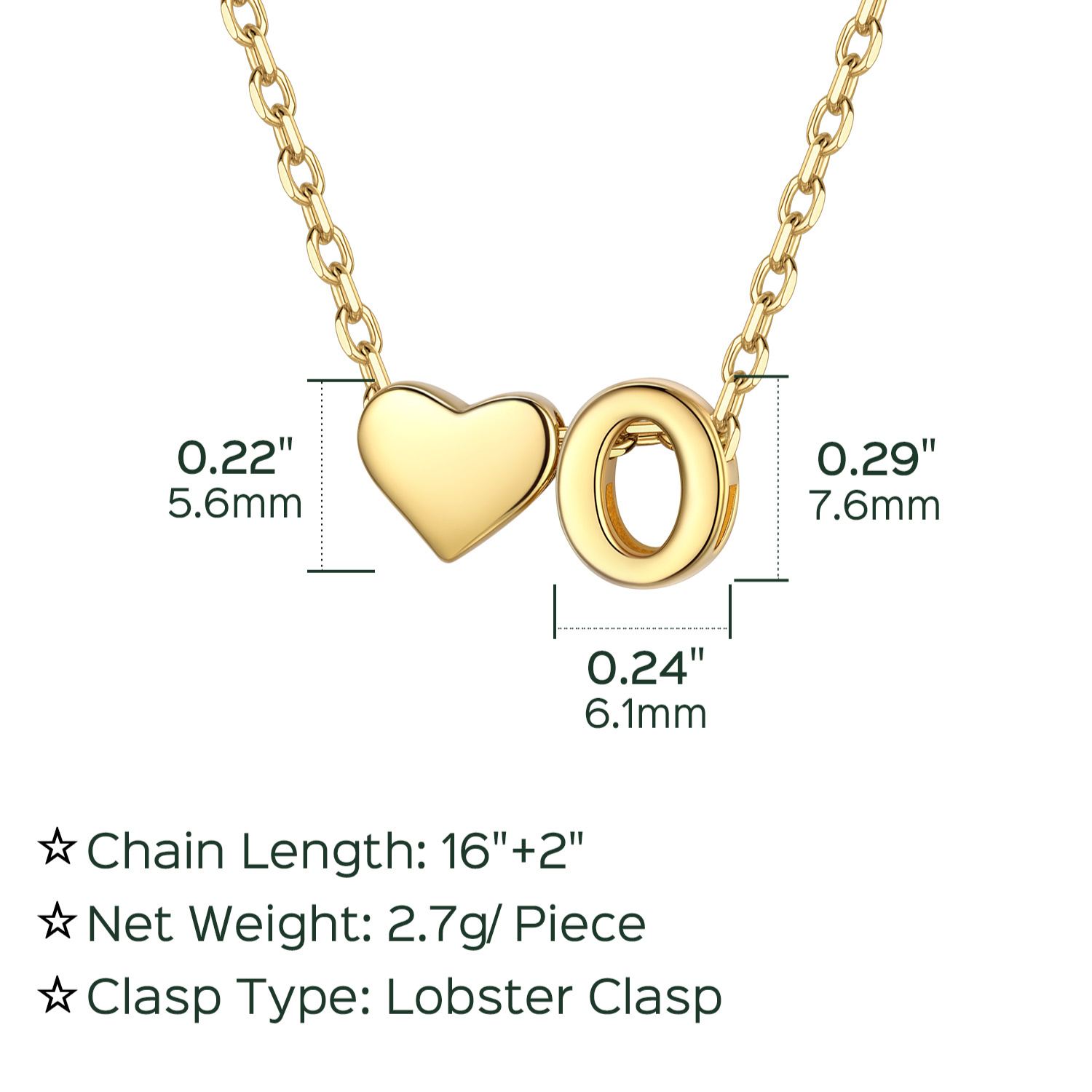 O-Gold Heart & Initial Pendant Necklace, sterling silver jewlery, heart necklace, initial necklace, gift idea,  A to Z  jewelry