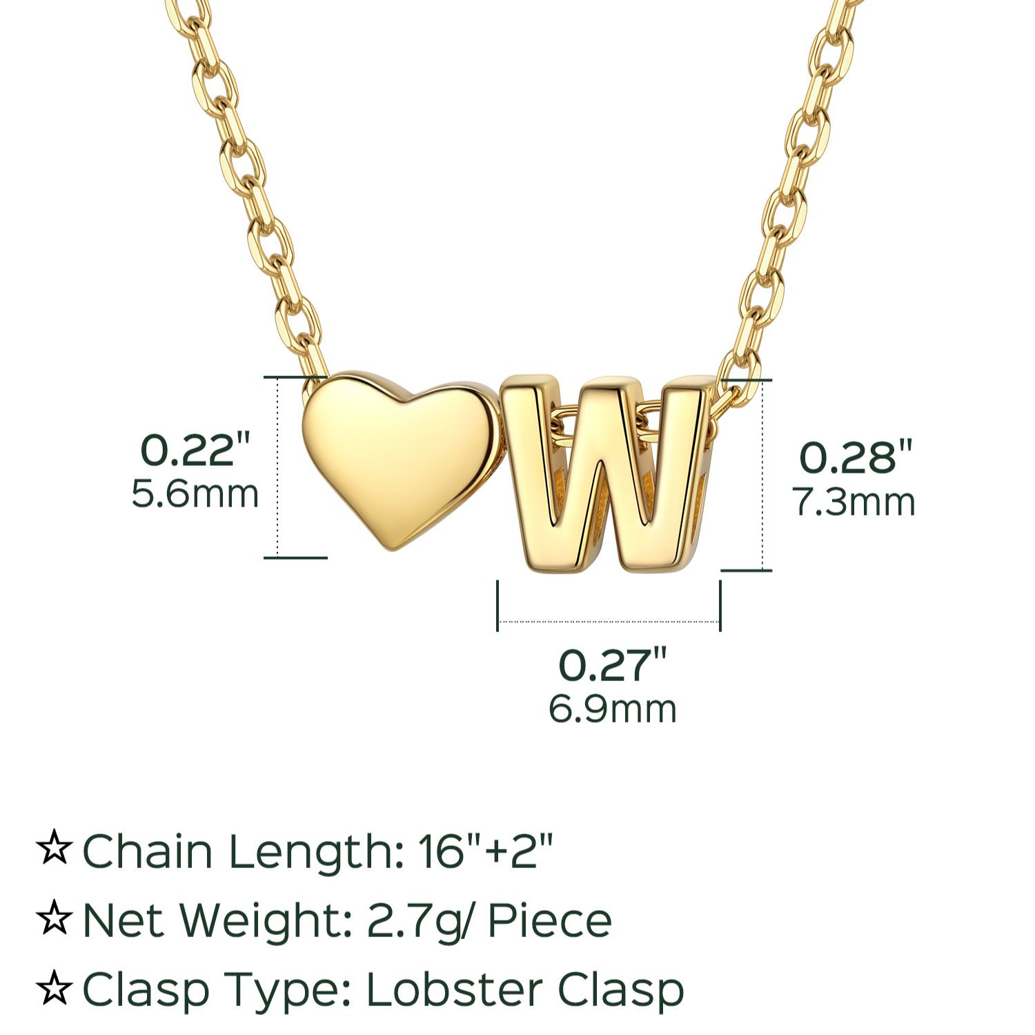 W-Gold Heart & Initial Pendant Necklace, sterling silver jewlery, heart necklace, initial necklace, gift idea,  A to Z  jewelry