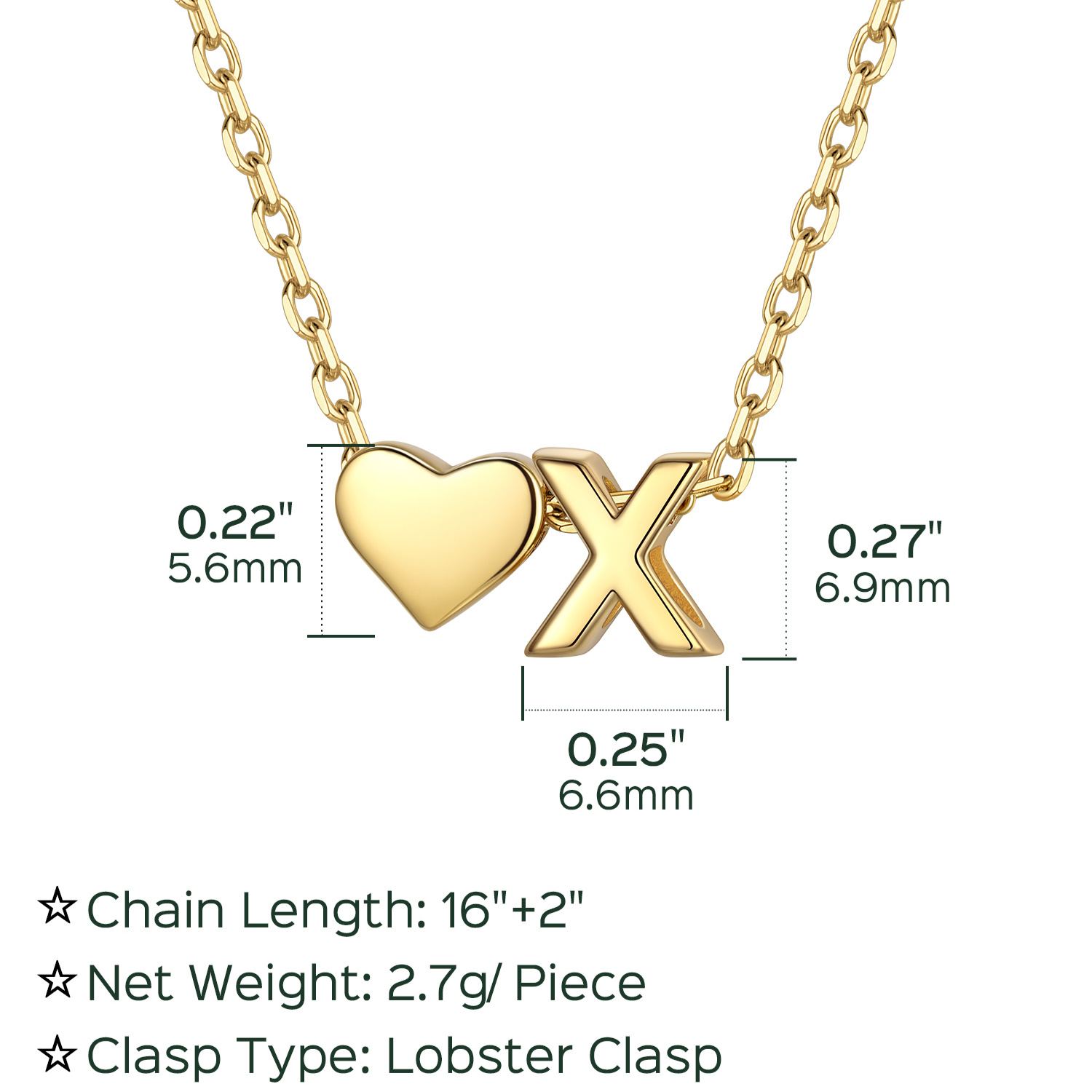 X-Gold Heart & Initial Pendant Necklace, sterling silver jewlery, heart necklace, initial necklace, gift idea,  A to Z  jewelry
