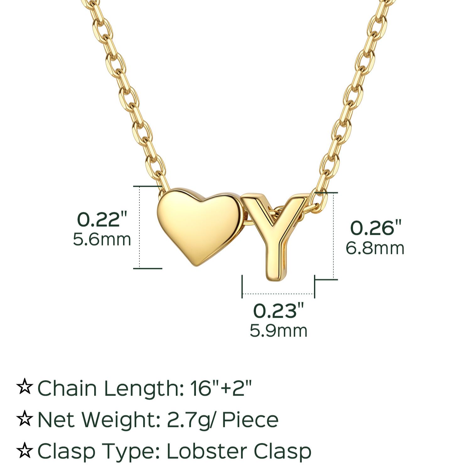 Y-Gold Heart & Initial Pendant Necklace, sterling silver jewlery, heart necklace, initial necklace, gift idea,  A to Z  jewelry