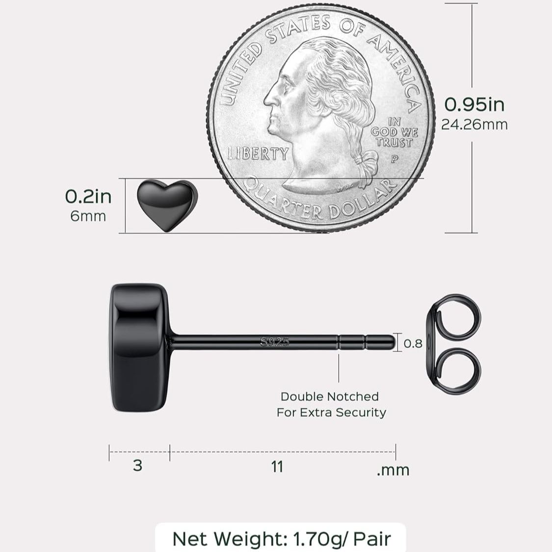 Classic 7mm Heart Stud Earrings for Women and Men,  silver jewelry, gift idea, Sterling silver earrings