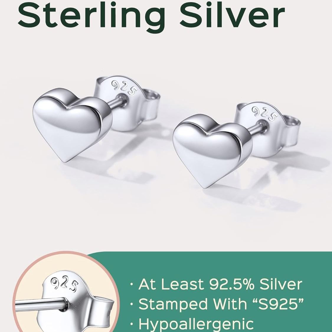 Classic 7mm Heart Stud Earrings for Women and Men,  silver jewelry, gift idea, Sterling silver earrings