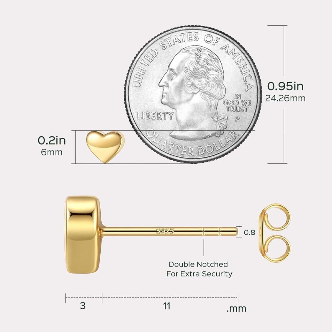 Classic 7mm Heart Stud Earrings for Women and Men,  silver jewelry, gift idea, Sterling silver earrings