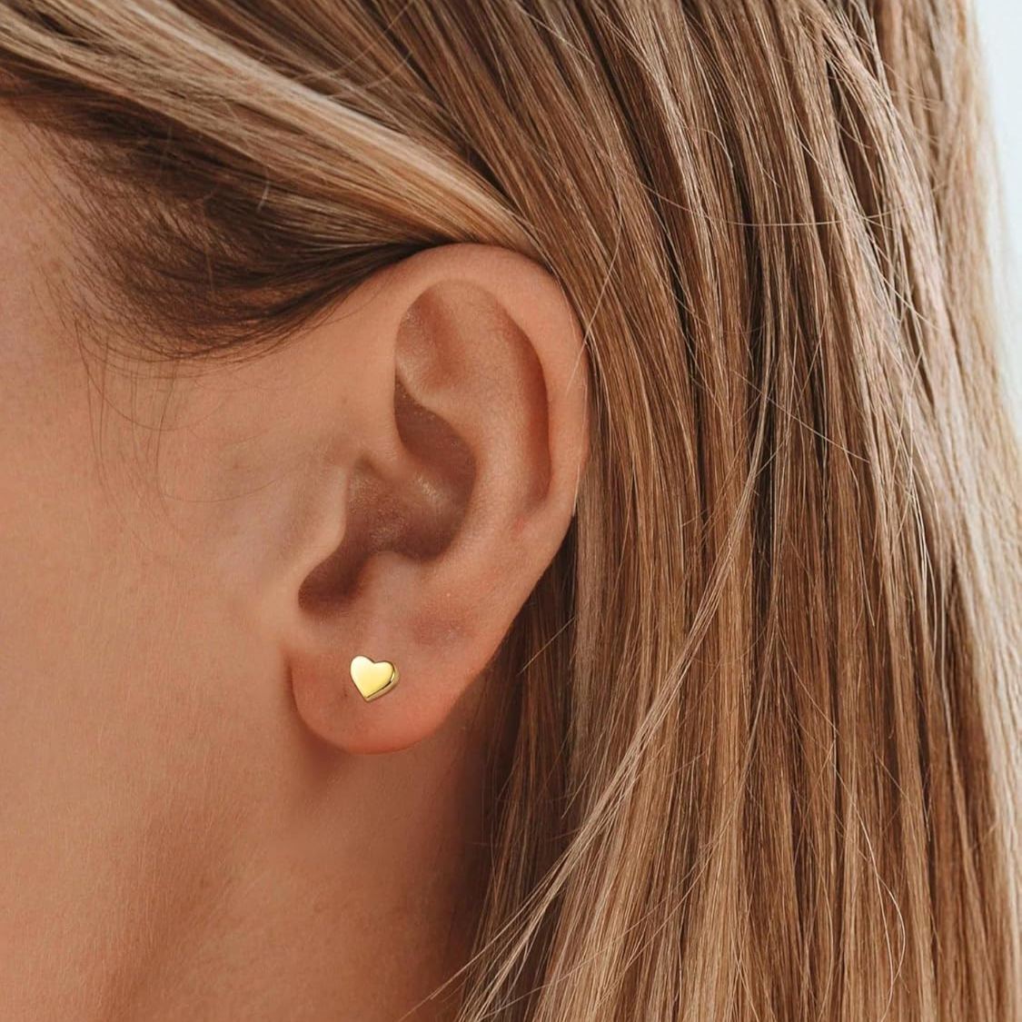 Gold Classic 5mm Heart Stud Earrings for Women and Men, silver jewelry, gift idea, Sterling silver earrings, 925 sterling silver earrings