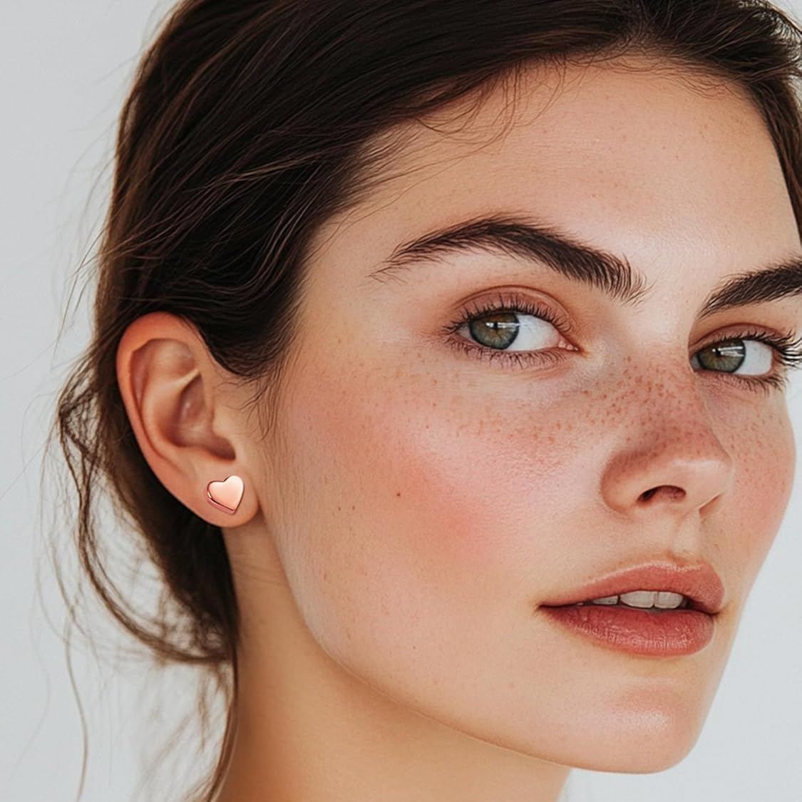 Rose Gold Classic 10mm Heart Stud Earrings for Women and Men, silver jewelry, gift idea, Sterling silver earrings, 925 sterling silver earrings