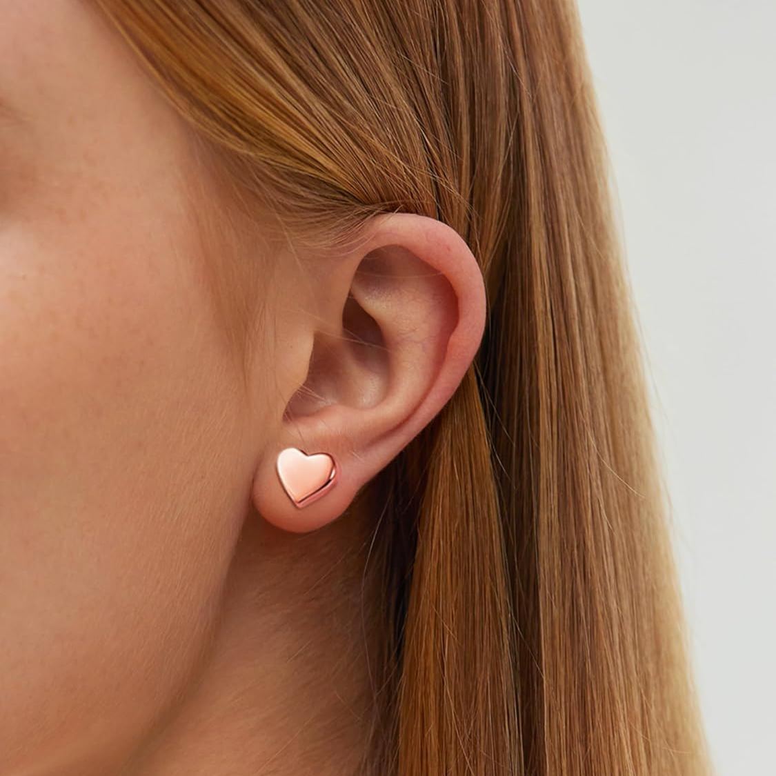 Rose Gold Classic 10mm Heart Stud Earrings for Women and Men, silver jewelry, gift idea, Sterling silver earrings, 925 sterling silver earrings