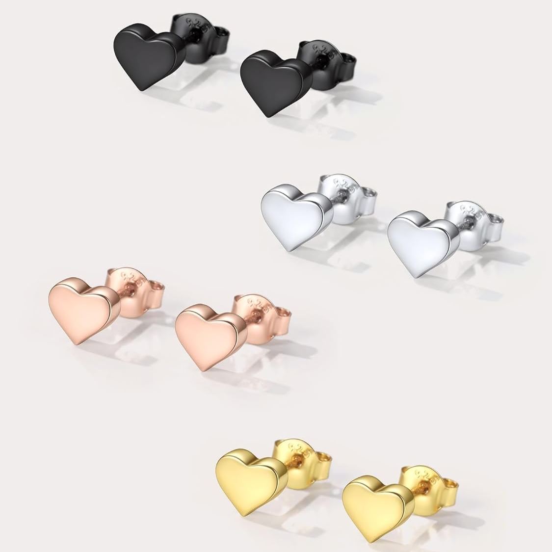 Black Classic 10mm Heart Stud Earrings for Women and Men, silver jewelry, gift idea, Sterling silver earrings, 4-color-Selection