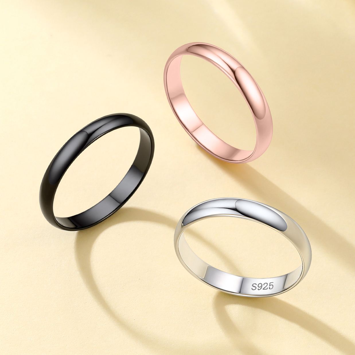 Plain Dome High Polished Wedding Band Rings in different colors