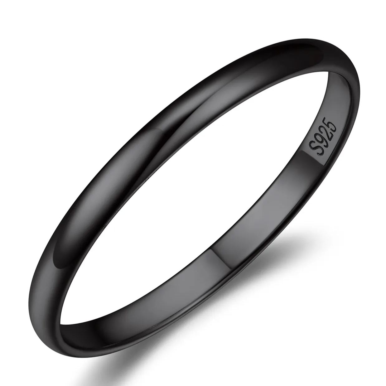Black Plain Dome High Polished Wedding Band Rings
