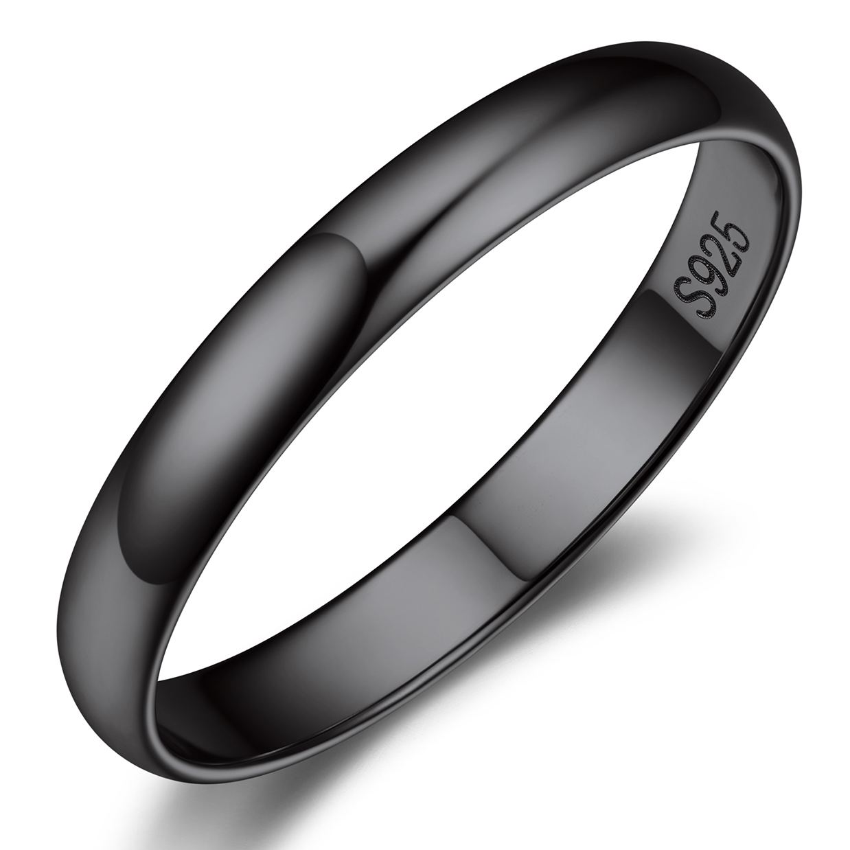 Black Plain Dome High Polished Wedding Band Rings