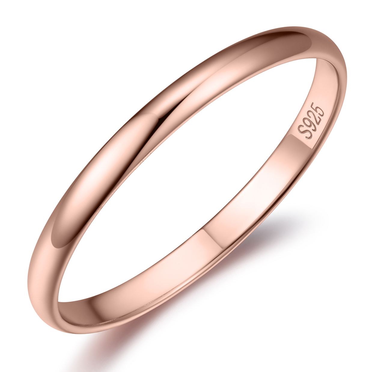 Rose Gold Plain Dome High Polished Wedding Band Rings
