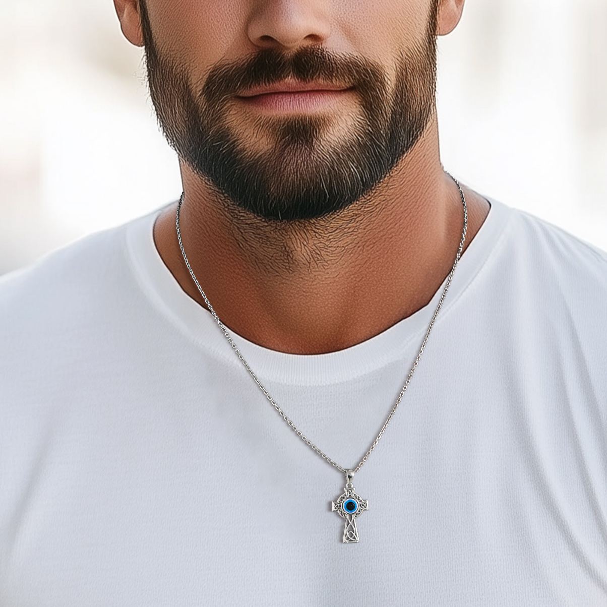 Celtic Knot Eye of Horus Cross Pendant Necklace for Christian, Men