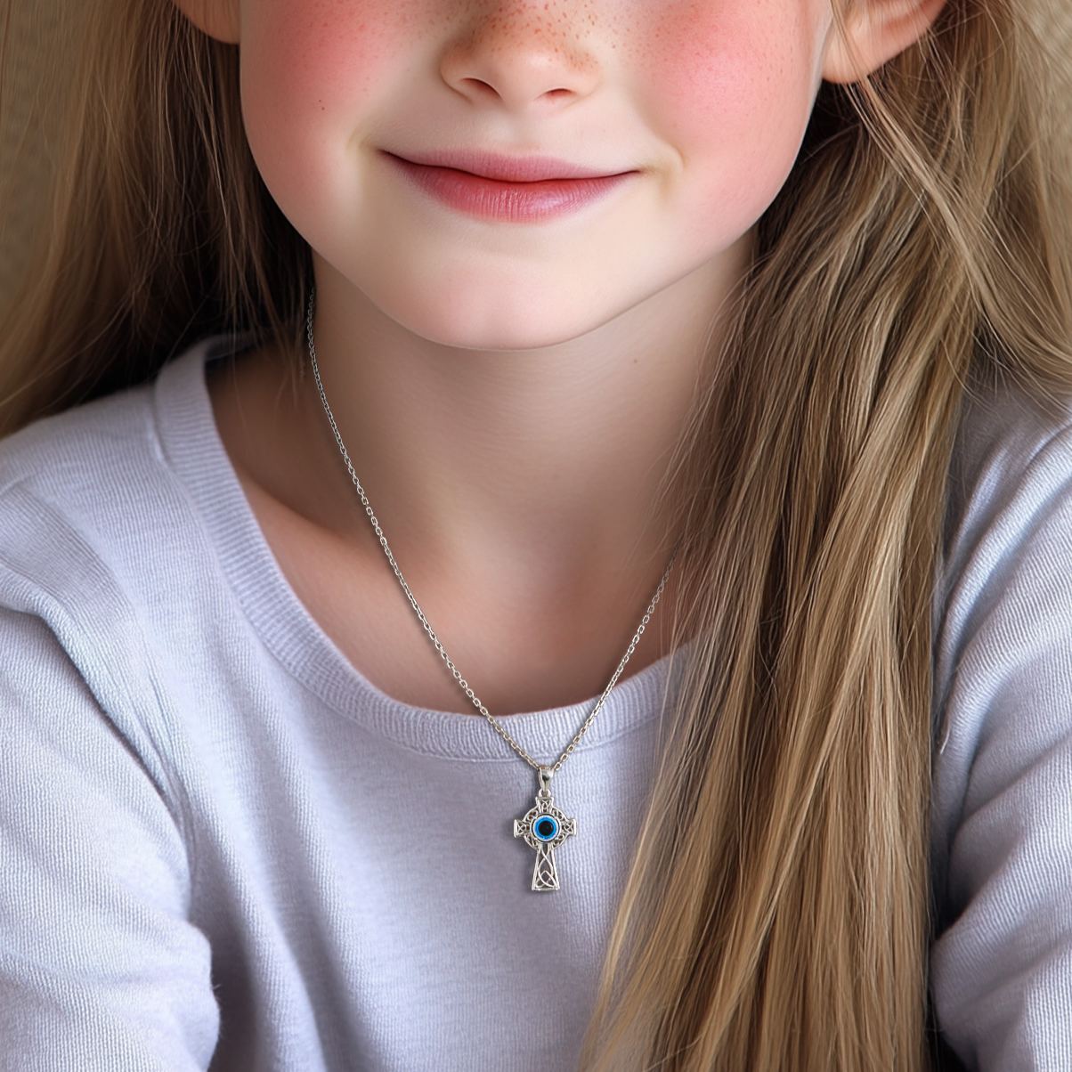 Celtic Knot Eye of Horus Cross Pendant Necklace for kids, teenager