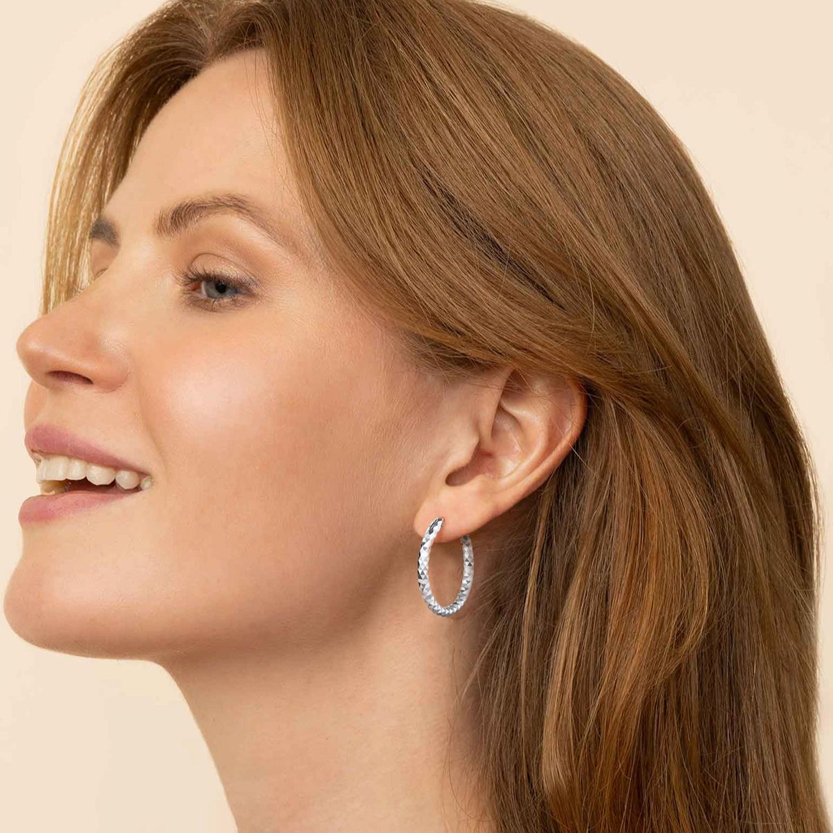 Hypoallergenic Diamond Cut Hoop Earrings for Women, Ladies, Mother, Friends, Couples, girlfriend