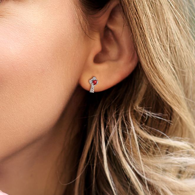 Birthstone Celtic Knot Cross Stud Earrings-Garnet for Women