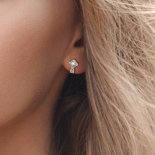 Birthstone Celtic Knot Cross Stud Earrings Diamond -wearing effects