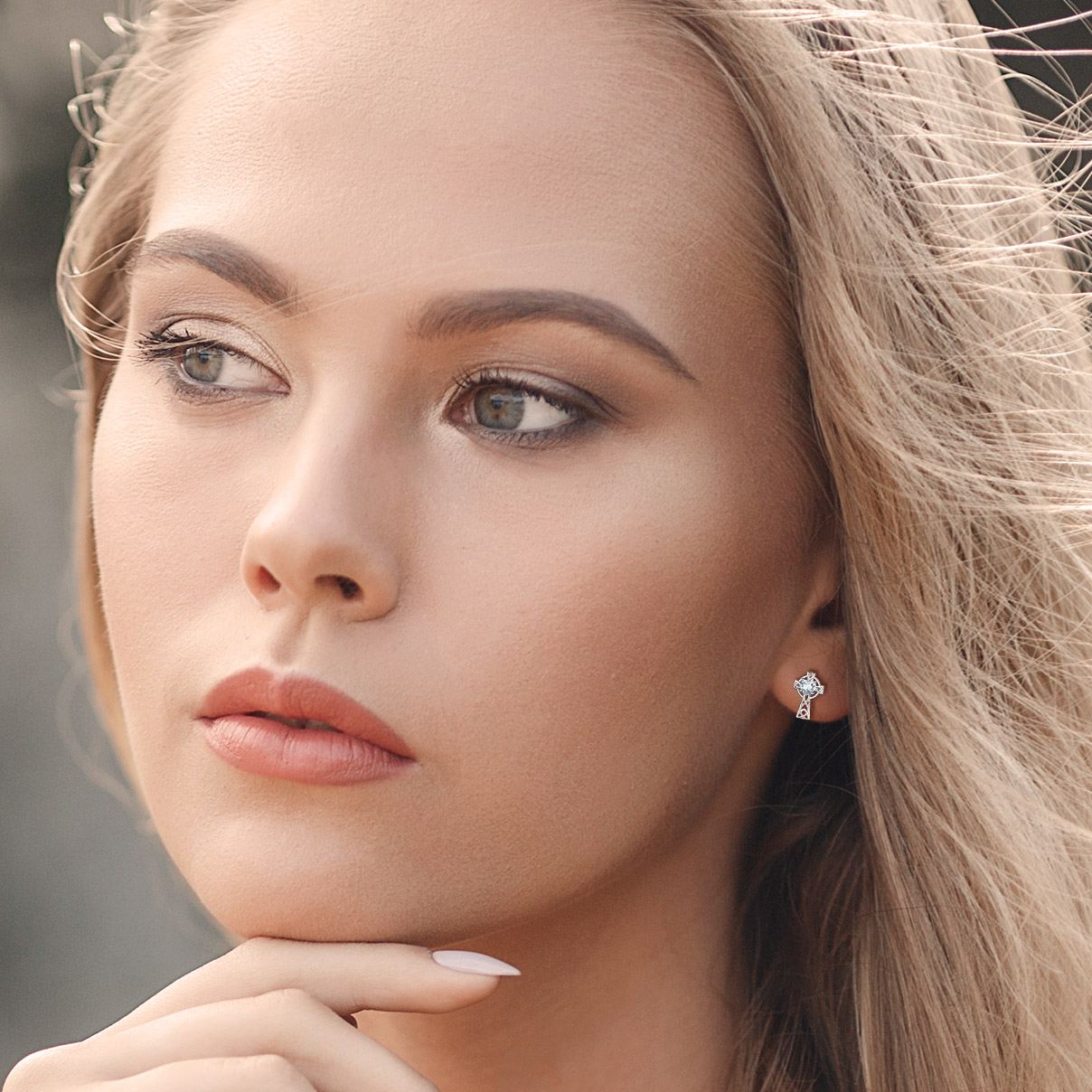 Birthstone Celtic Knot Cross Stud Earrings Diamond -wearing effects and scene