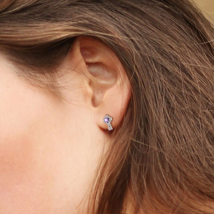 Birthstone Celtic Knot Cross Stud Earrings Alexandrite -wearing details