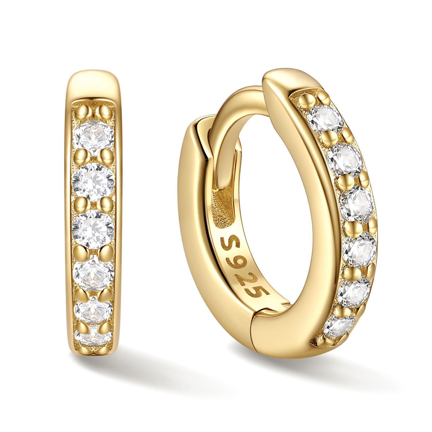 Cubic Zirconia Huggie Hoop Earring Gold - wearing tips 6mm - main image