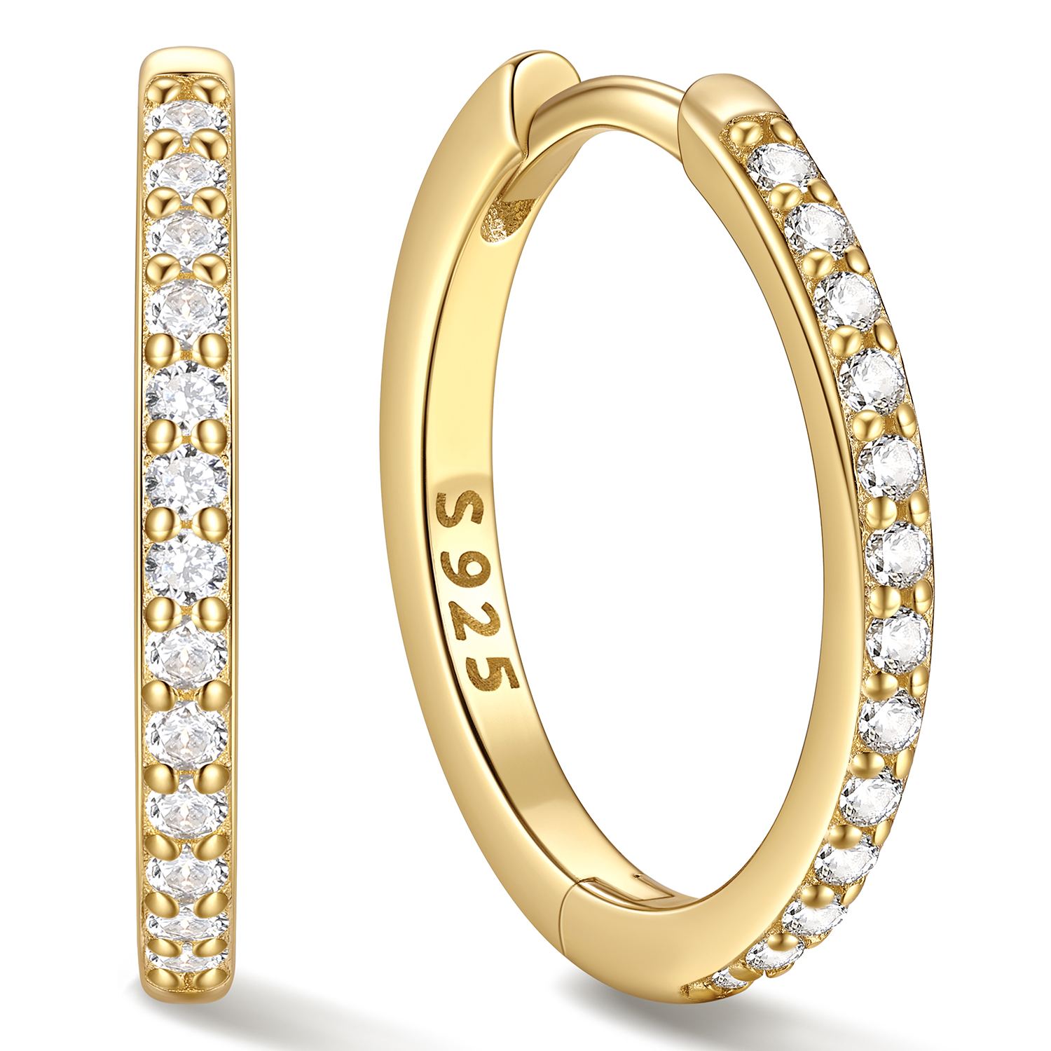 Cubic Zirconia Huggie Hoop Earring Gold 14mm - main image 
