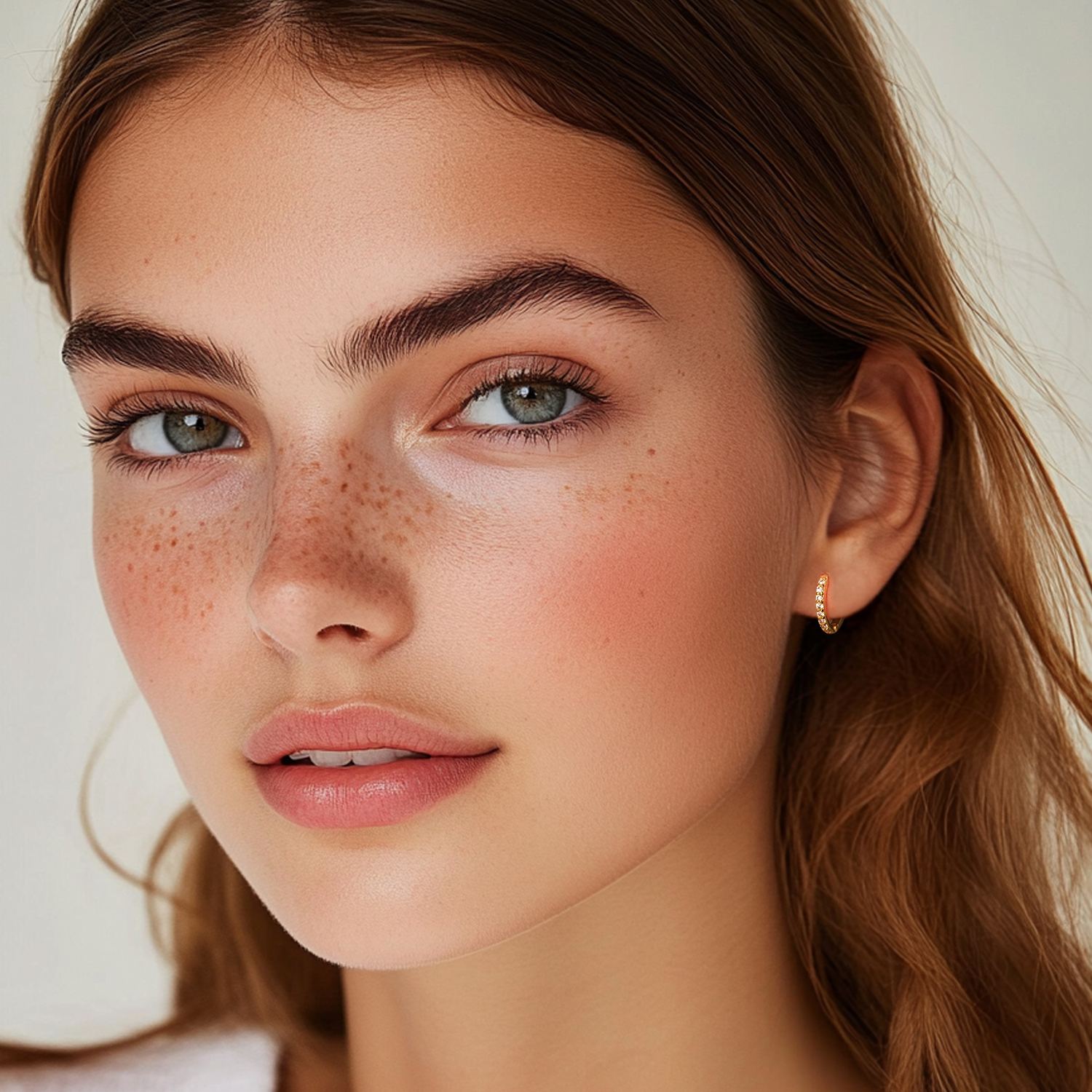 Cubic Zirconia Huggie Hoop Earring Gold - model effect