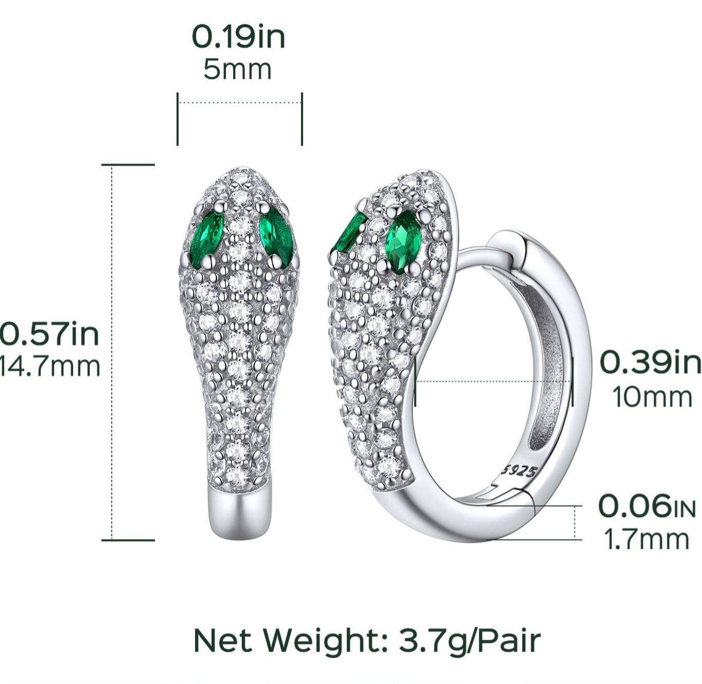 Snake Eye CZ Hoop Earrings In 925 Sterling Silver - product size