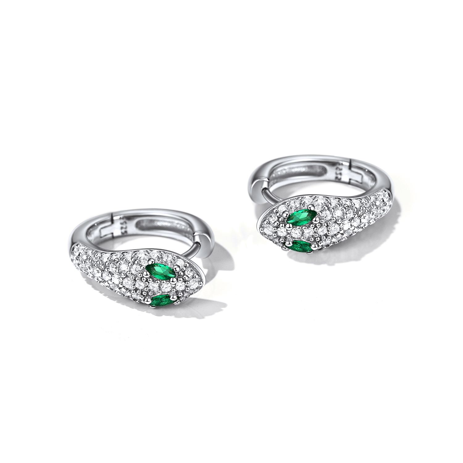 Snake Eye CZ Hoop Earrings In 925 Sterling Silver - wearing scene(1)