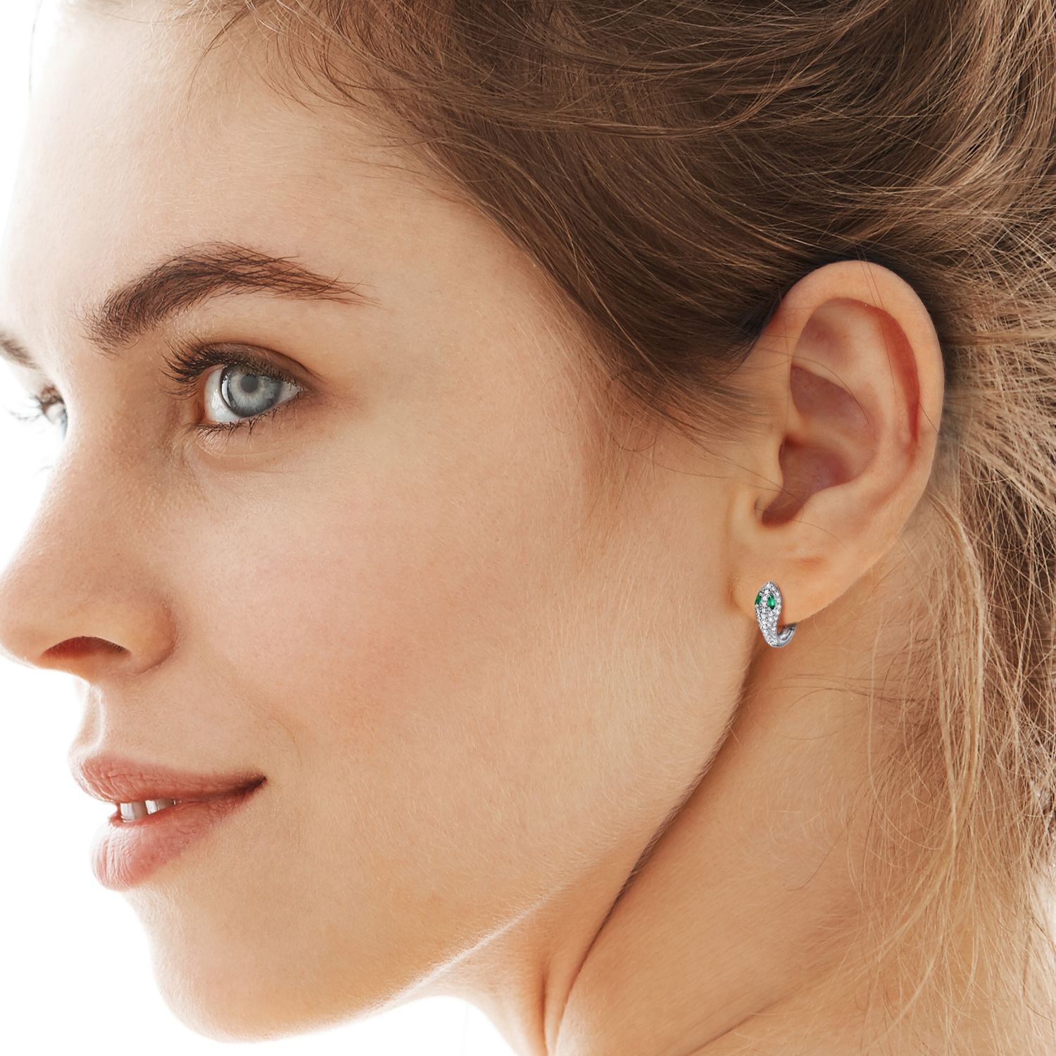 Snake Eye CZ Hoop Earrings In 925 Sterling Silver - model effect