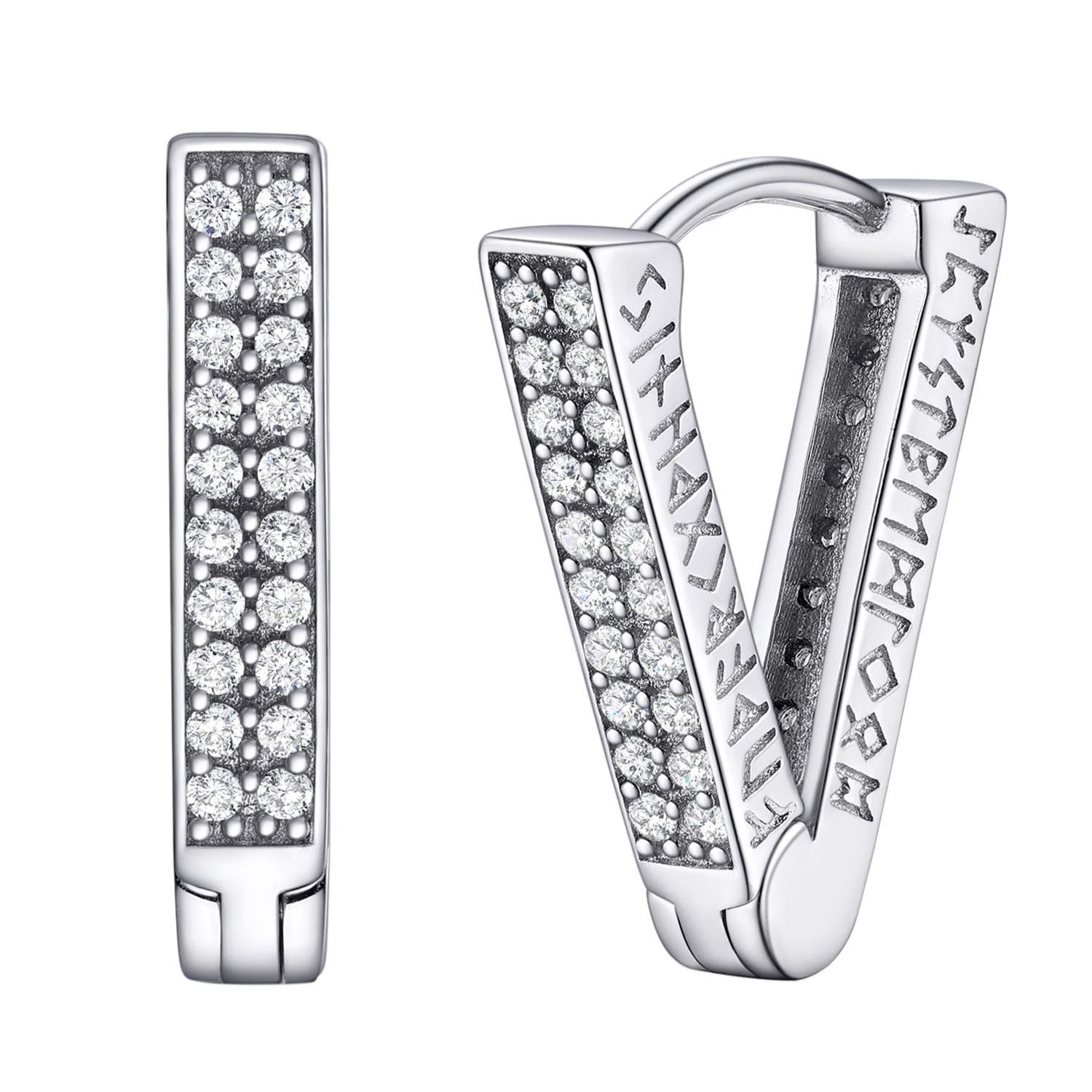 Rune Engraved Triangle Diamond Hoop Earrings silver - main image