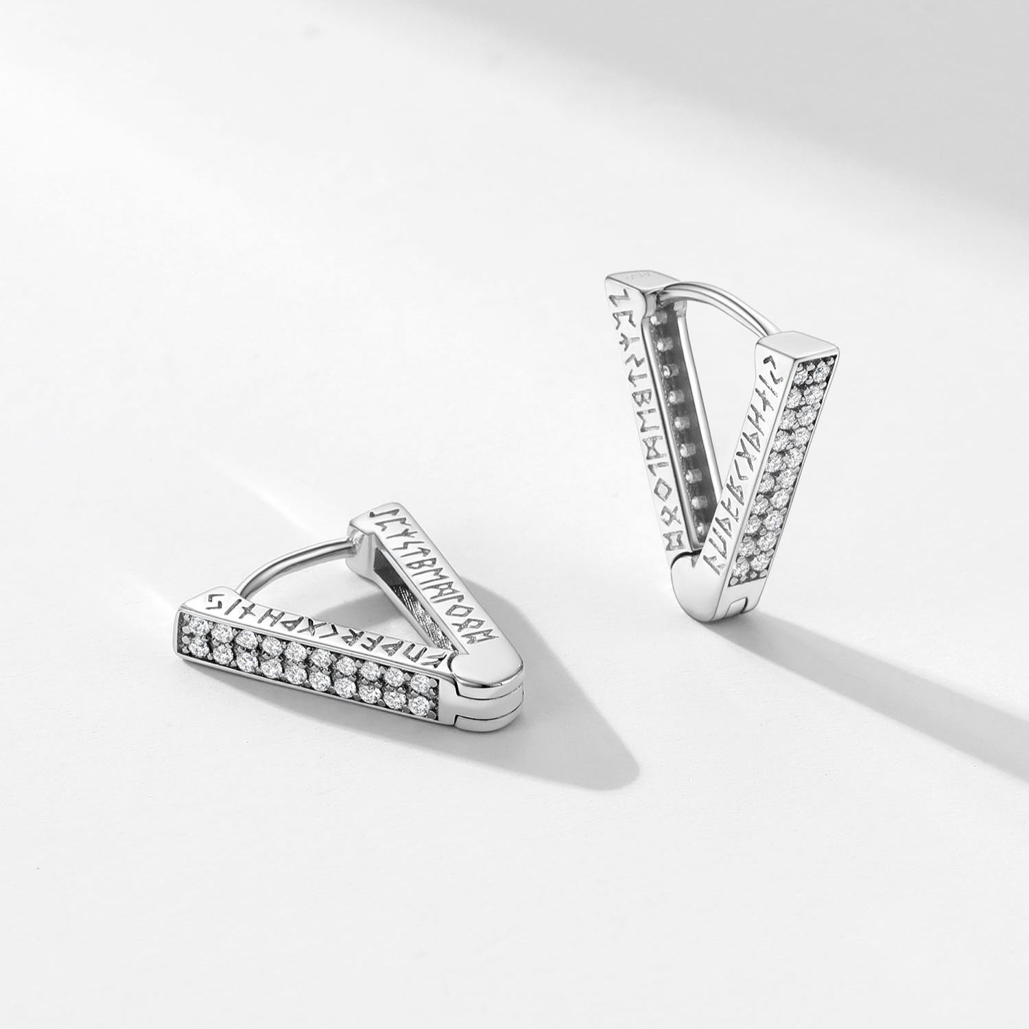 Rune Engraved Triangle Diamond Hoop Earrings silver - product detail