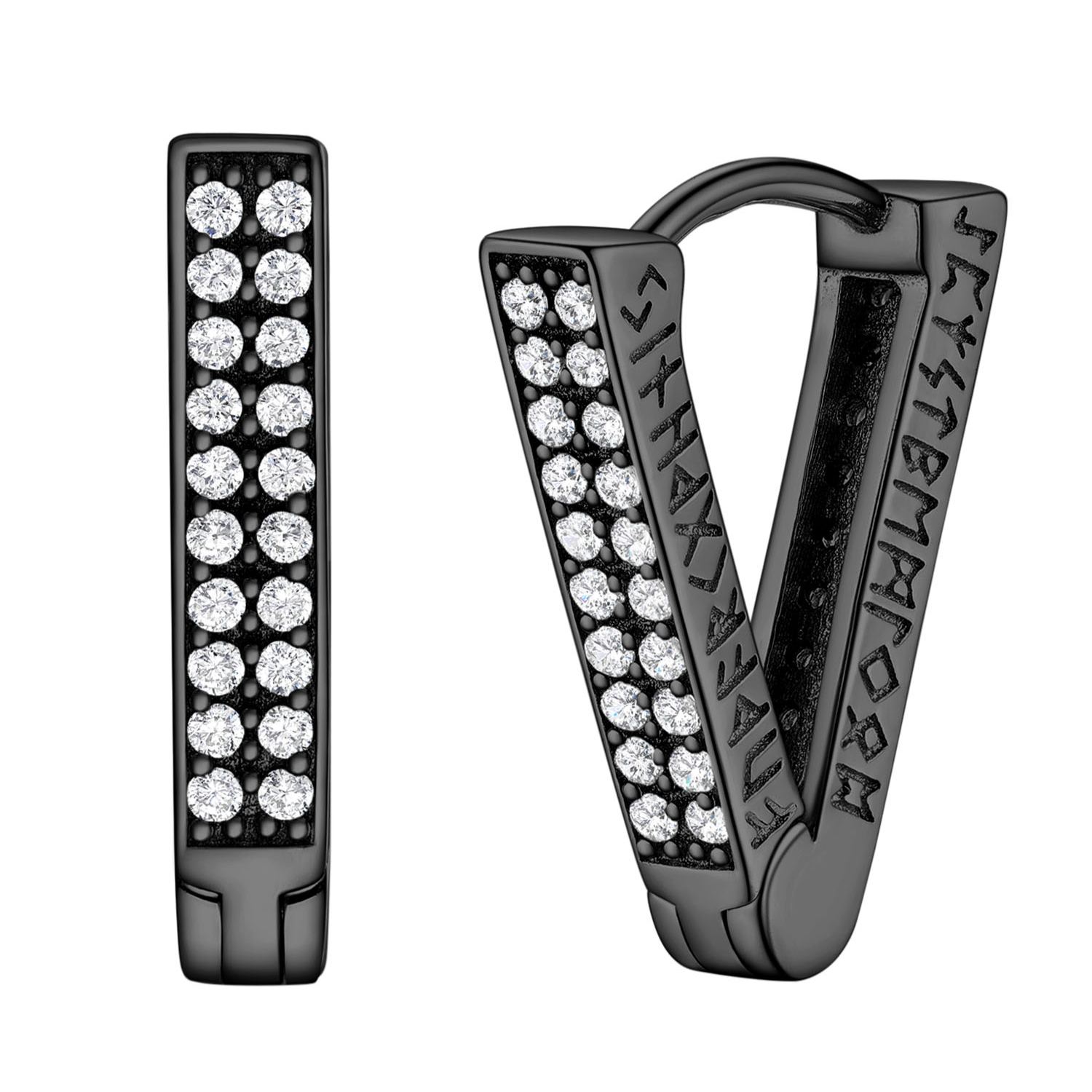 Rune Engraved Triangle Diamond Hoop Earrings black - main image